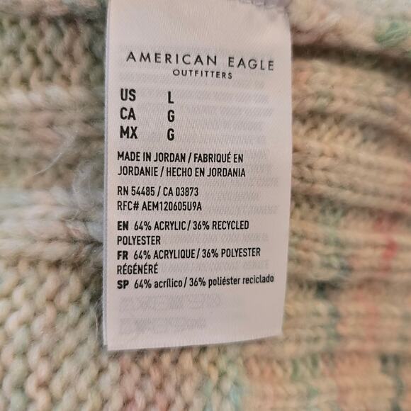 AE Oversized Speckled Crewneck Sweater Pullover Cream Ribbed Women's Size Large - Picture 7 of 7